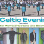 Celtic band members and flyer for A Celtic Evening event.
