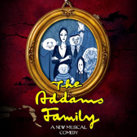 addams family The Addams Family musical comedy poster with character illustration.