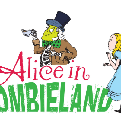 Alice and zombie in &#039;Alice in Zombieland&#039; graphic.