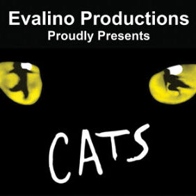 Promotional banner for &quot;Cats&quot; with glowing yellow eyes.