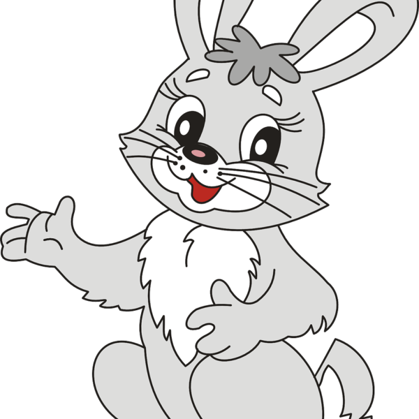 Illustration of cheerful cartoon rabbit gesturing.